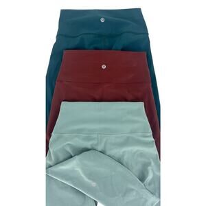 Lululemon Legging Bundle – 3 Pairs (Teal, Red, Light Green) Size 6